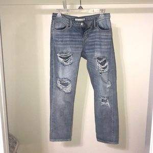 denim ripped mom jeans.